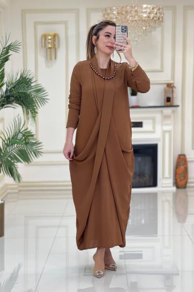 Leyla Elbise Kahverengi Kahverengi