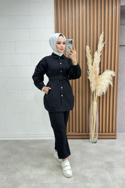 Zeynep Etek Takım Siyah Siyah