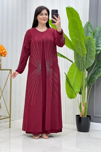 Ümmü Elbise Takım Bordo Bordo