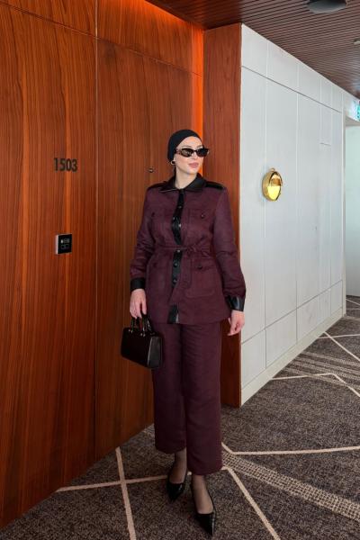 Çağla Pantolonlu Takım Bordo  Bordo