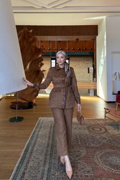 Çağla Pantolonlu Takım Taba  Taba