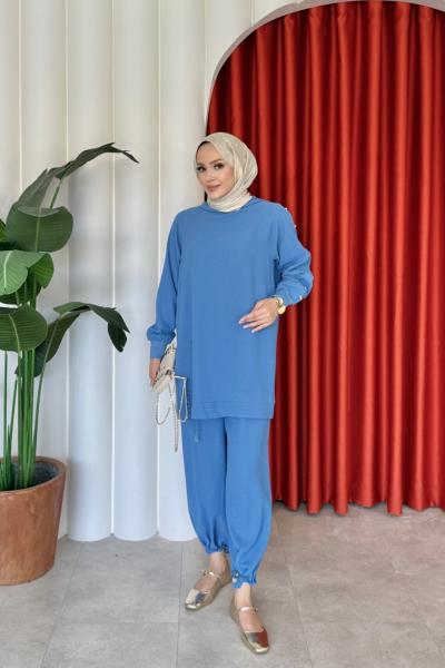 Cansu Pantolonlu Takım Mavi Mavi
