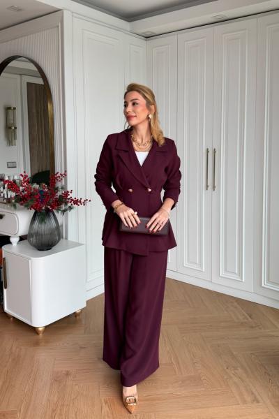 Çimen Pantolon Takım Bordo Bordo