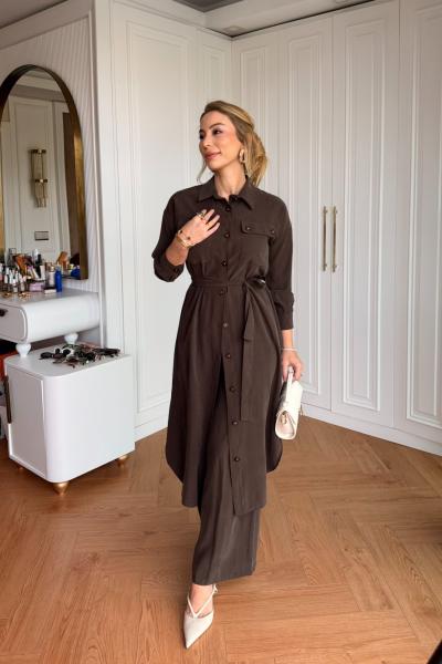 Dicle Pantolon Takım Kahverengi Kahverengi