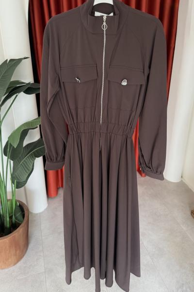 Dilber Trenç Elbise Acı Kahve Acı Kahve