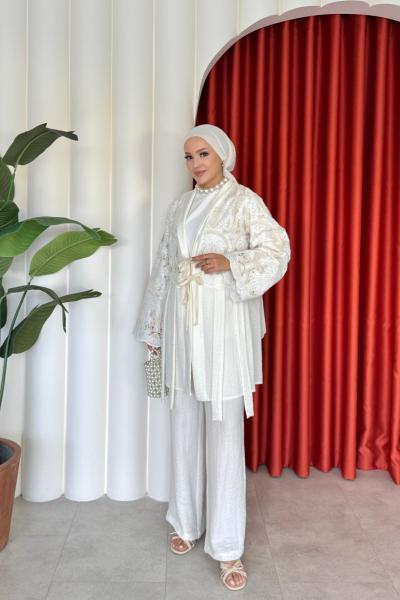 Durulay Pantolonlu Takım Ekru Ekru