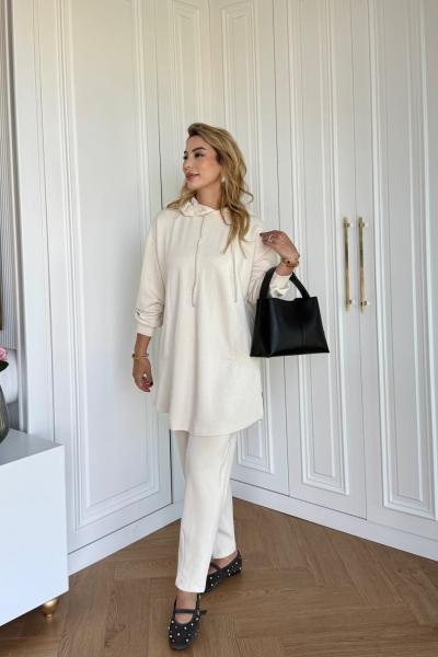 Ebrar Pantolonlu Takım Krem Krem