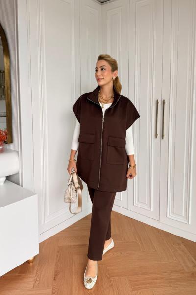 Efsun Pantolonlu Takım Kahverengi Kahverengi