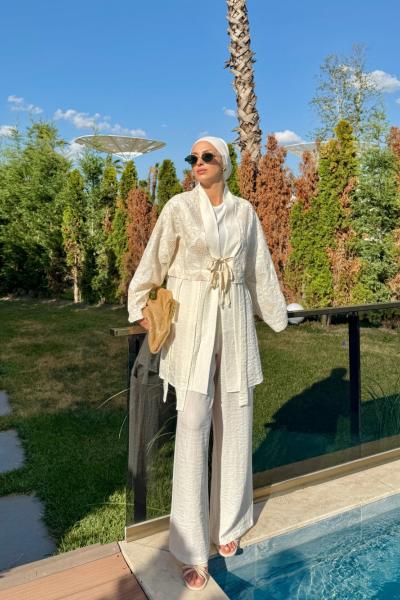 Ege Pantolonlu Takım Ekru Ekru