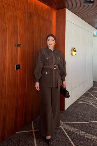 Emine Pantolonlu Takım Acı Kahve  Acı Kahve