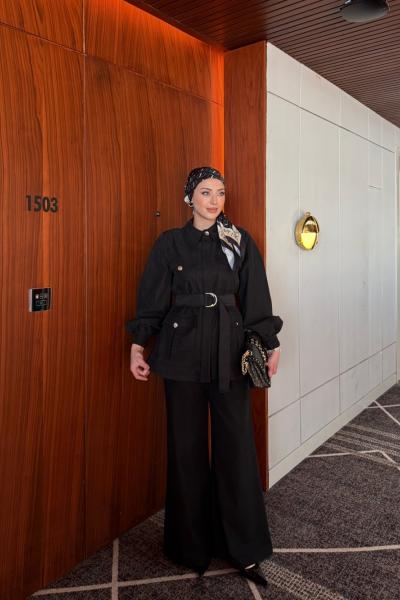 Emine Pantolonlu Takım Siyah  Siyah