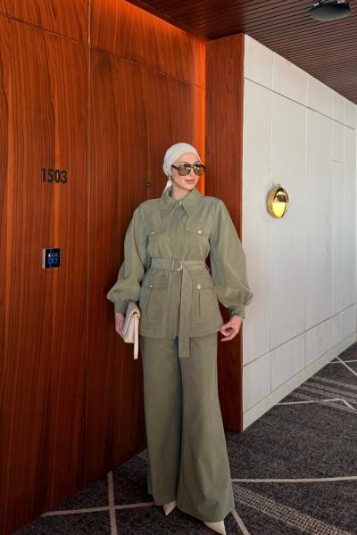 Emine Pantolonlu Takım Haki  Haki