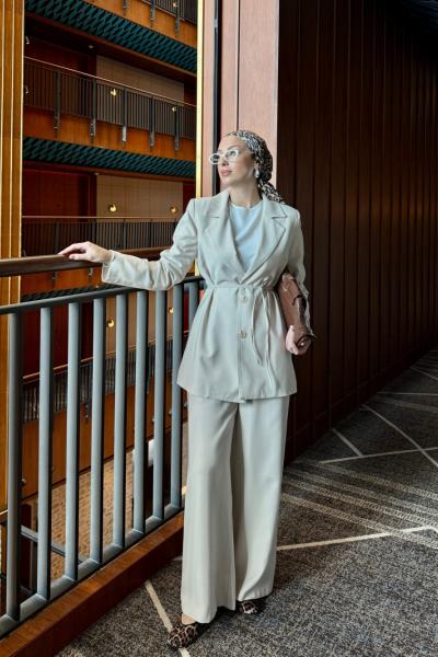 Esin Pantolonlu Takım Taş Rengi  Taş Rengi