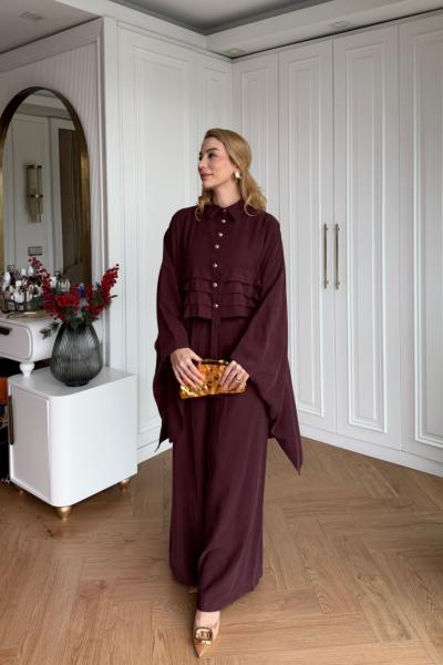 Esra Pantolonlu Takım Bordo Bordo