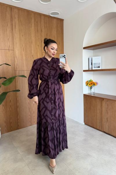 Eyşan Elbise Mürdüm MÜRDÜM