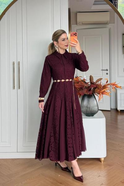 Feyza Elbise Bordo  Bordo