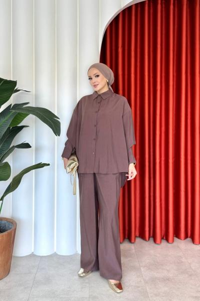 Figen Pantolonlu Takım Kahverengi Kahverengi