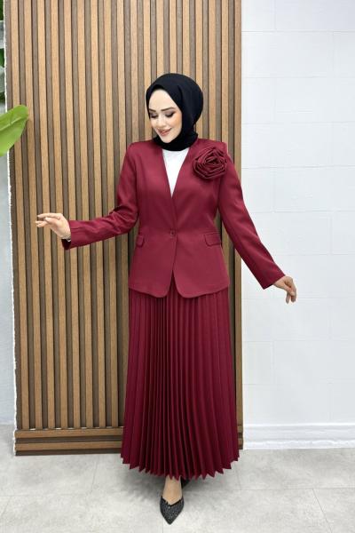 Gözde Etekli Takım Bordo  Bordo