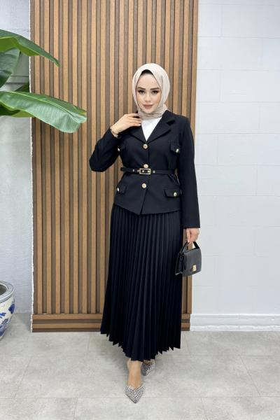 Gülden Etekli Takım Siyah Siyah