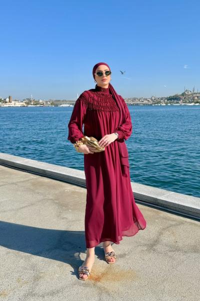 Gülin Elbise Bordo Bordo