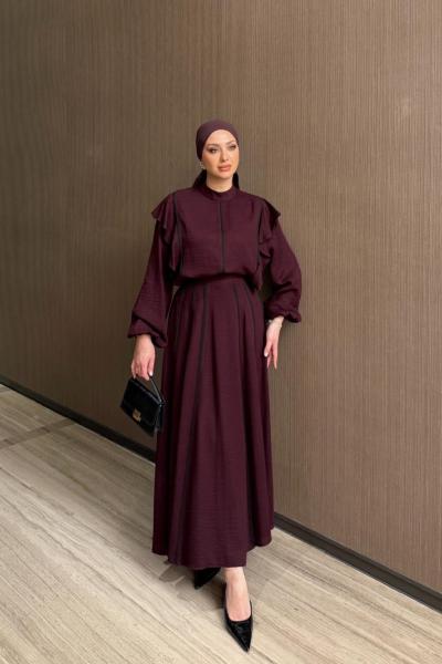 Gülizar Etekli Takım Bordo  BORDO