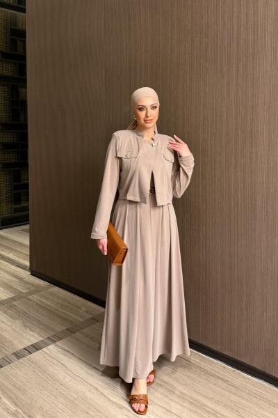 Gülsüm Elbise Takım Vizon Vizon