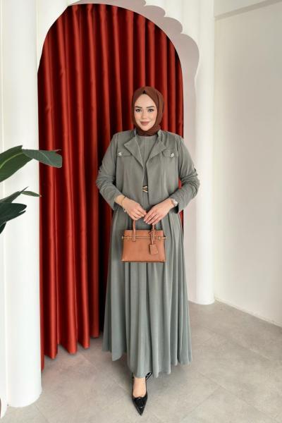Gülsüm Elbise Takım Haki Haki