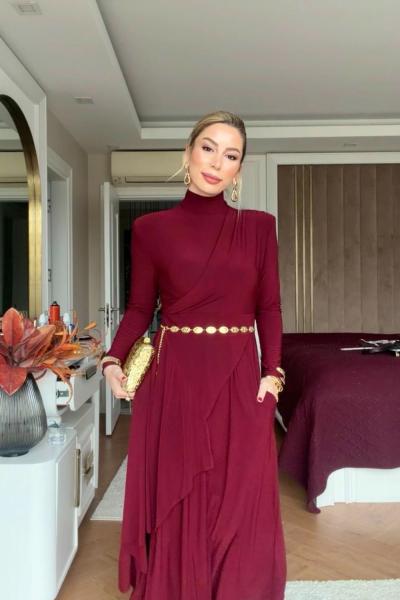 Hande Elbise Bordo Bordo