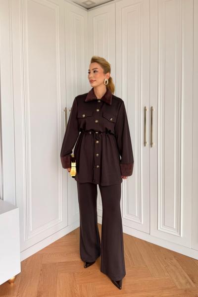 Hande Pantolonlu Takım Acı Kahve Acı Kahve