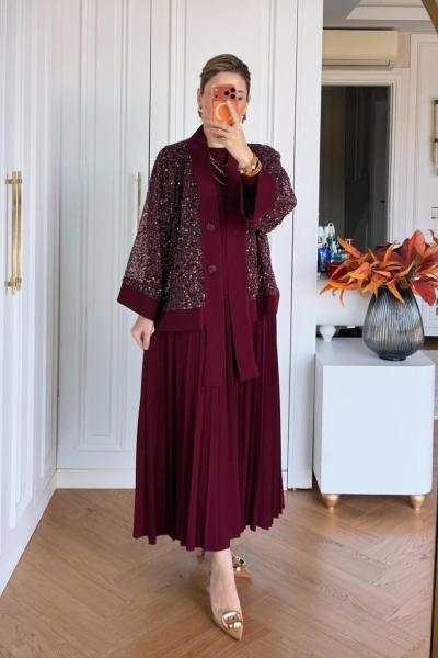 İlayda Pantolonlu Takım Bordo BORDO