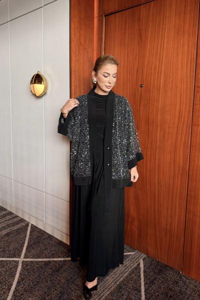 İlayda Pantolonlu Takım Siyah Gümüş Siyah-Gümüş