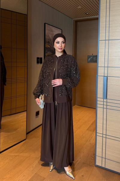 İlkay Kahverengi Pullu Takım KAHVE