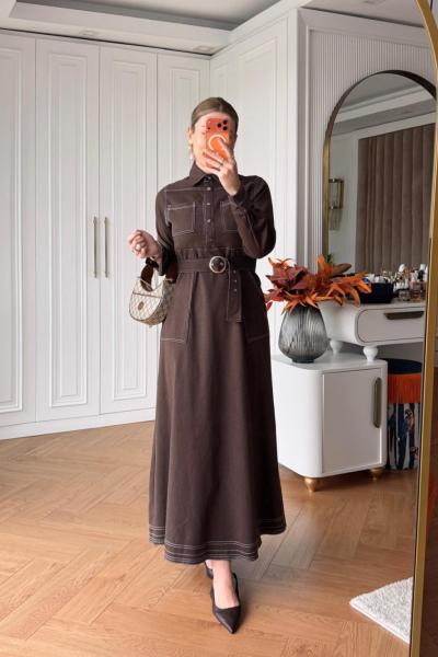 İlke Elbise Kahverengi Kahverengi