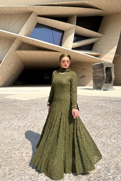 İpek Elbise Haki Haki