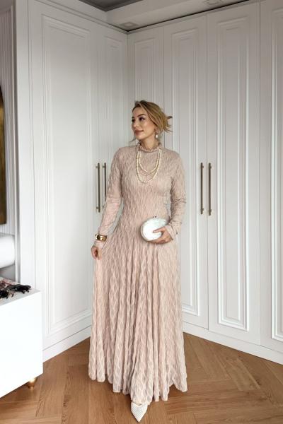 İpek Elbise Krem Krem