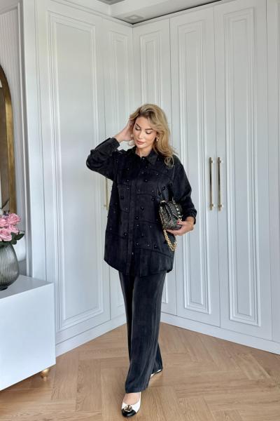 Işıl Pantolonlu Takım Siyah Siyah