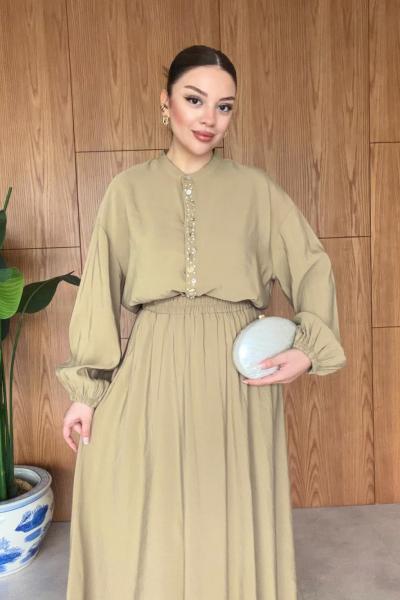 Kıvılcım Taş Haki  Etek takım Taş Haki