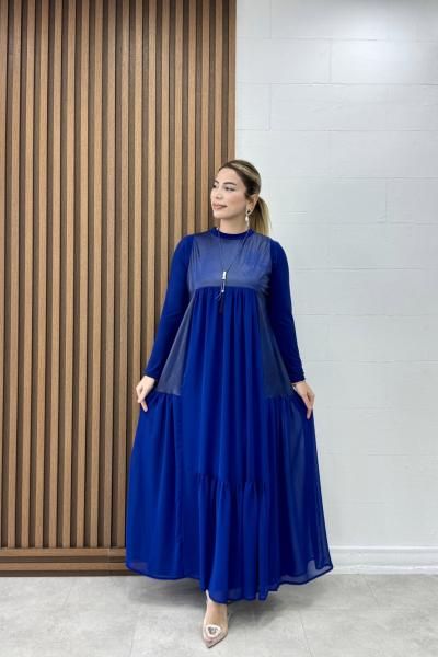 Kübra Elbise Takım Saks Mavisi Saks Mavisi