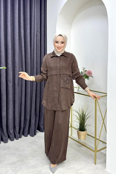 Kumru Pantolonlu Takım Acı Kahve Acı Kahve