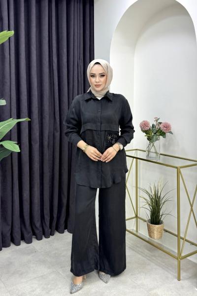 Kumru Pantolonlu Takım Siyah Siyah