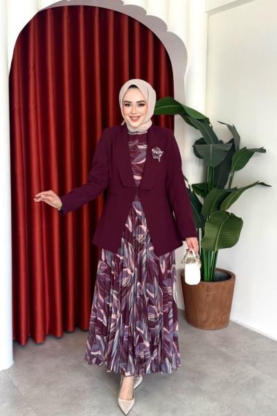 Müberra Elbise Takım Bordo Bordo