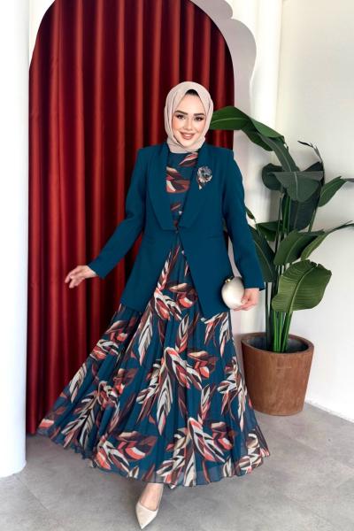 Müberra Elbise Takım Petrol Yeşili Petrol Yeşili