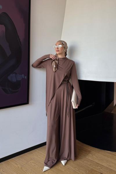 Müjde Pantolonlu Takım Acı Kahve Acı Kahve