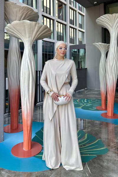 Müjde Pantolonlu Takım Krem Krem