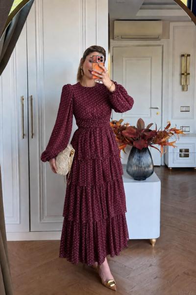 Müjgan Elbise Bordo Bordo