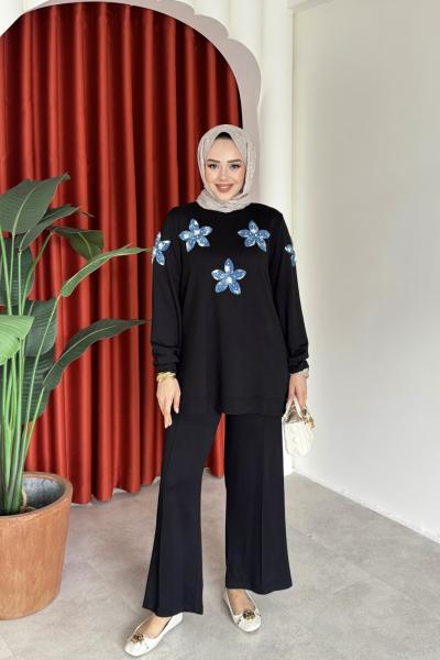 Münevver Takım Siyah Mavi Siyah Mavi