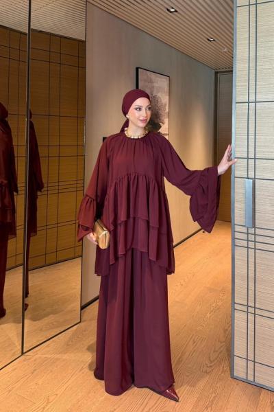 Nazife Pantolon Takım Bordo BORDO