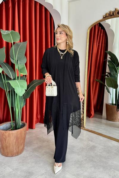 Nefes Pantolonlu Takım Siyah Siyah