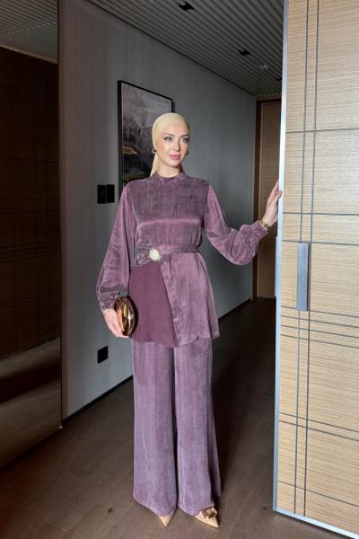 Nehir Pantolonlu Takım Mürdüm  Mürdüm