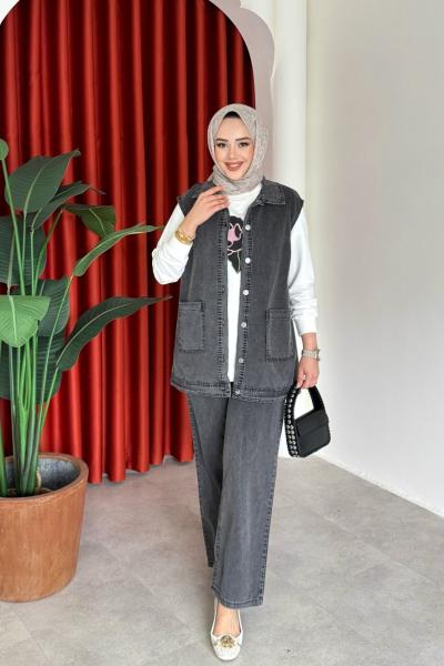 Nermin 3 lü Pantolonlu Takım Antrasit Antrasit